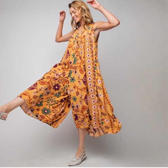 Kori Pants - LAST ONE Boho Floral Wide Leg Jumpsuit
